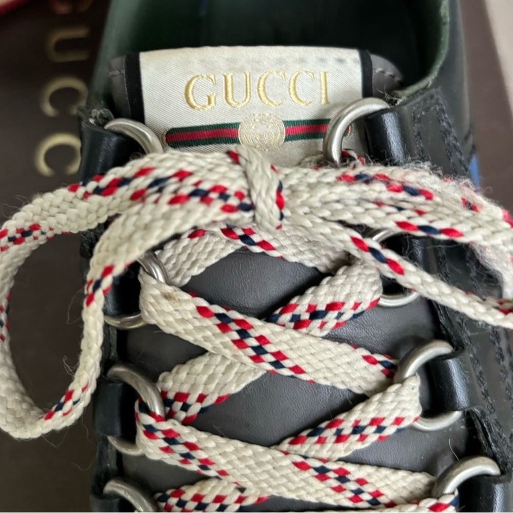 Gucci Leather Web Lace Up Low ‘Black’ Casual Sneakers - Picture 3 of 7